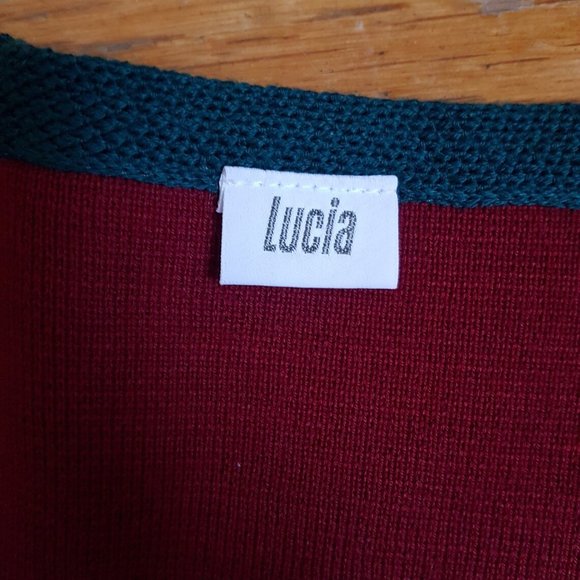 1990s Vintage Cozy Red and Green Wool Cardigan Size L, Vintage Red Cardigan - Picture 7 of 9